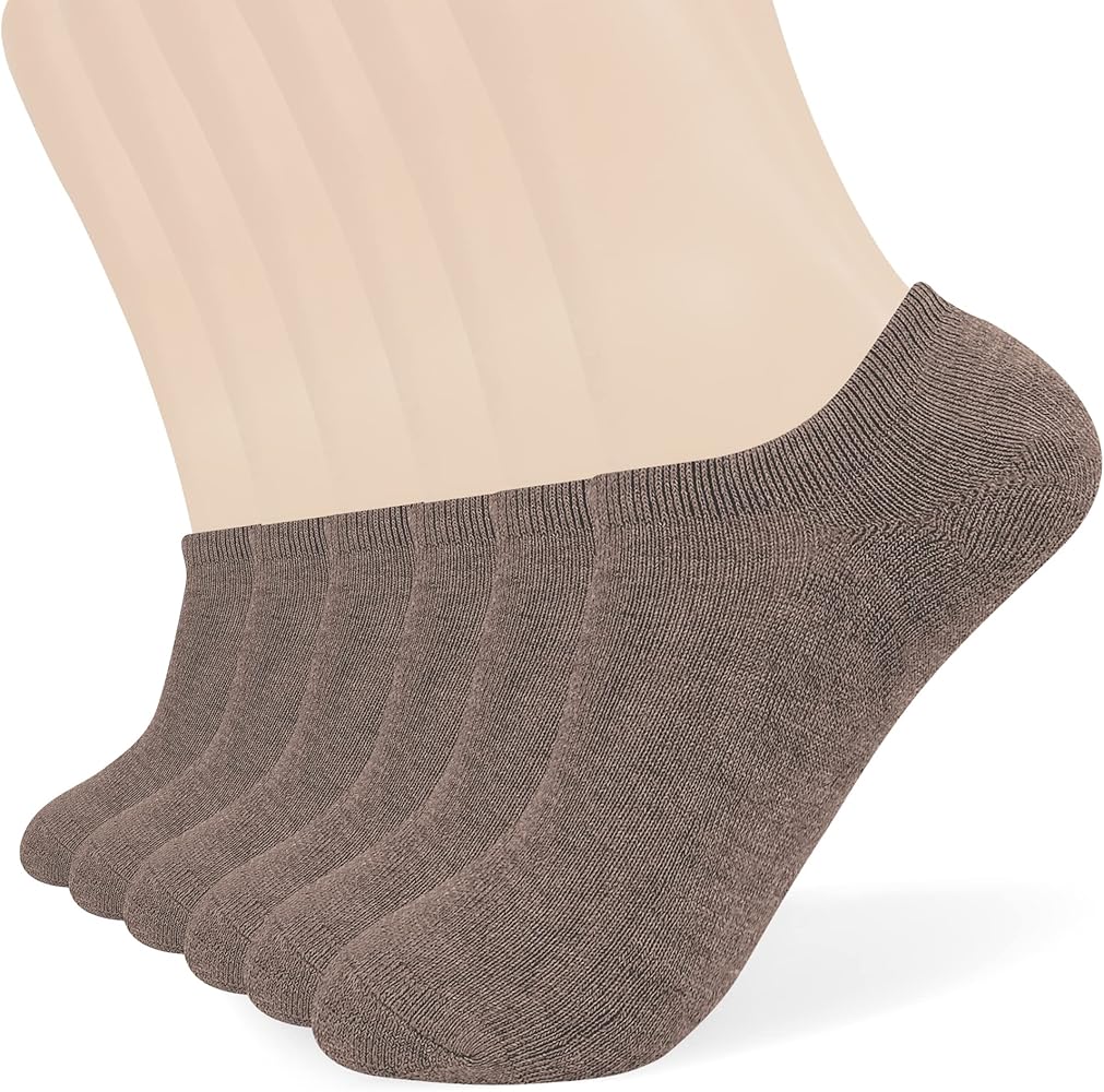 Women's & Men's No Show Socks Cushioned Invisible Low cut Loafer Sneaker Socks With Non-Slip Grip 6 Packs