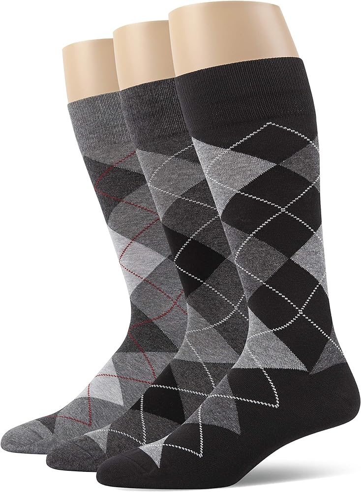 Men’s Argyle Dress Socks, Combed Cotton, Pack of 3