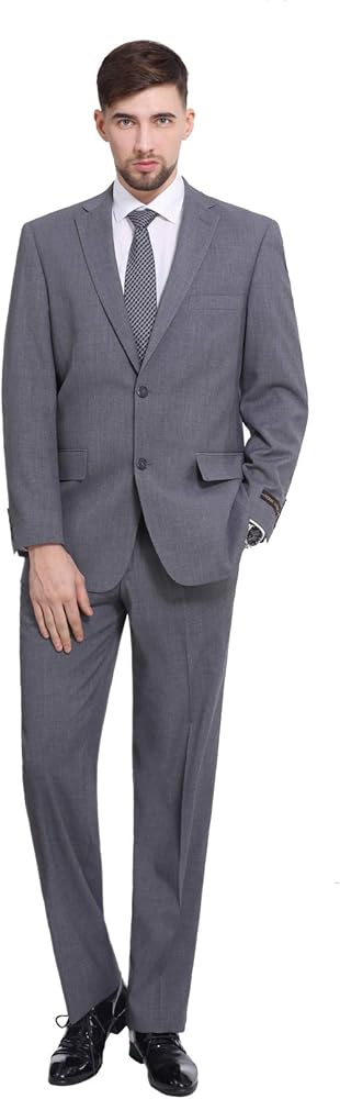 P&L Men's Suits Classic Fit 2 Piece - 2 Button Jacket Formal Dress Blazer & Pleated Pants Set