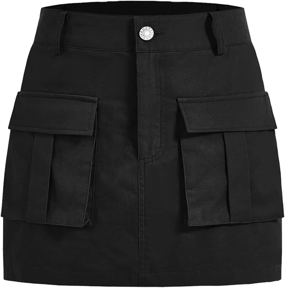 Women's Mini Cargo Skirt High Waisted Stretch Lightweight Bodycon Y2k Skirts with Flap Pockets