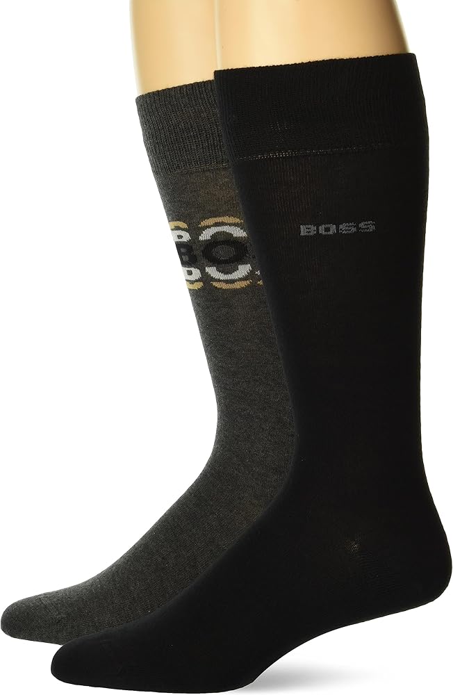BOSS Men's Solid Color and Repeat Logo 2 Pack Socks