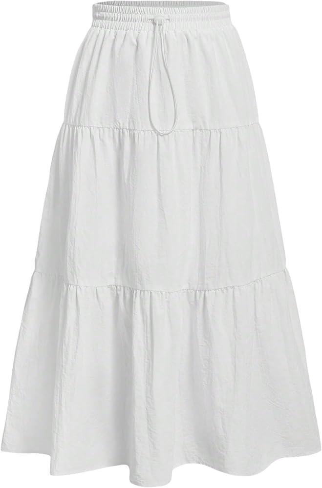 Verdusa Women's Y2k Skirt Drawstring Waist Ruffle Flowy A Line Tiered Midi Skirt