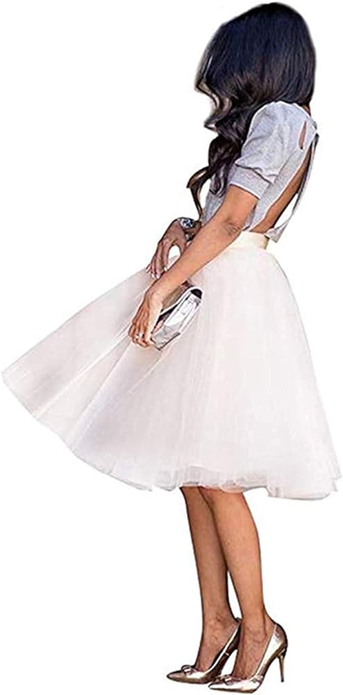 WEISIPU Plus Size Women's 6 Layer Short A Line Elastic Waistband Tutu Tulle Prom Princess Midi Dance Skirt