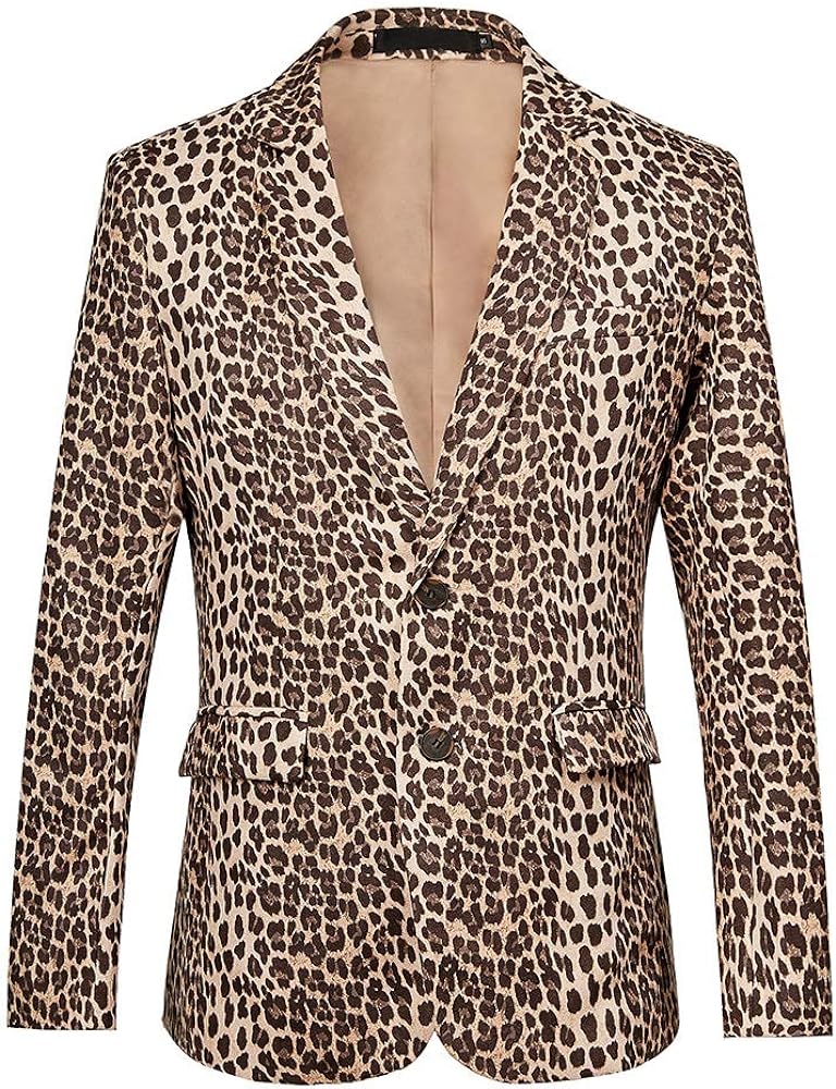 THWEI Mens Blazer Hipster Leopard Print Tuxedo Luxury Notched Lapel Slim Fit Stylish Sport Coats Jacket