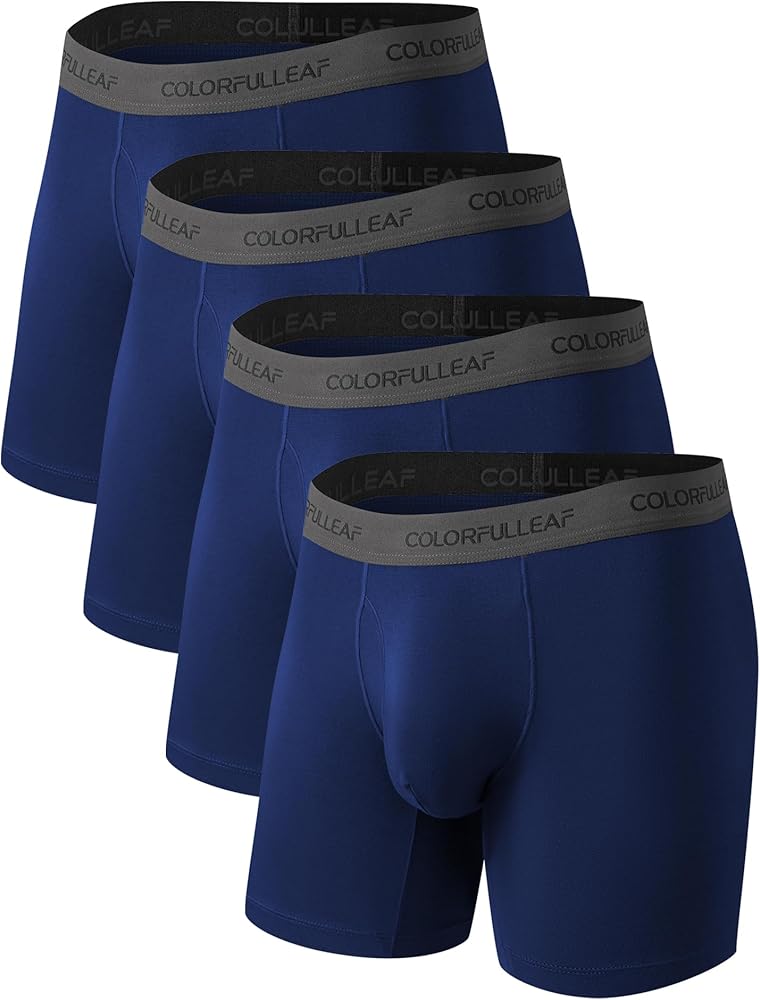 COLORFULLEAF Men's Underwear Soft Bamboo Rayon Boxer Briefs Tagless Open Fly Breathable Underwear Multipack
