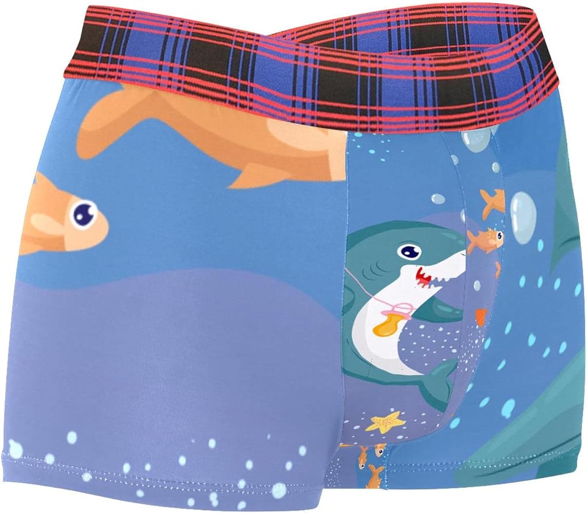 Smiley Baby Shark Wearing A Pacifier Mens Boxer Briefs Underwear Breathable Stretch Boxer Trunk with Pouch M-2XL