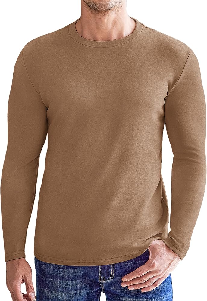 Ekouaer Mens Long Sleeve Shirts Crew Neck Fleece Thermal Undershirts Midweight Sweatshirts Soft Base Layer Pullover Tee Tops