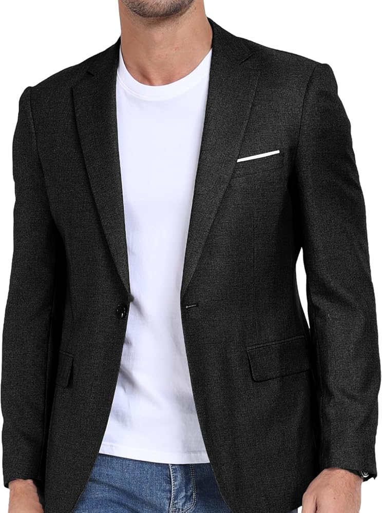 Mens Blazer Jacket Casual Sports Coat Lightweight Blazer for Men One Button Stylish Black Suit Jacket