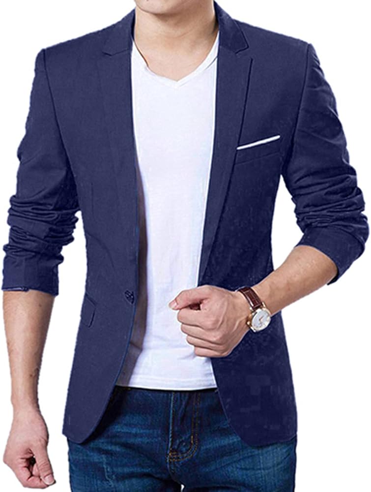 Men's Slim Fit Casual Suit Blazer Jackets Lightweight Sports Coats One Button Lapel Suit Blazer Jacket Business Daily Blazer
