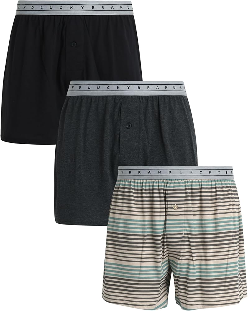 Lucky Brand Men's Boxer Shorts – 3 Pack Knitted Mens Underwear Boxers with Functional Fly - Classic Boxers for Men (S-XL)