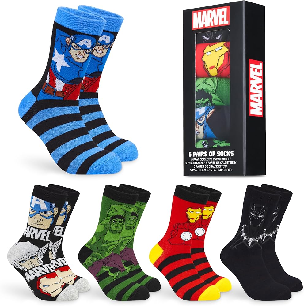 Marvel Mens Calf Socks, Soft, Comfortable, Breathable Crew Socks for Work, Sports Casual Pack of 5 - Mens Gifts