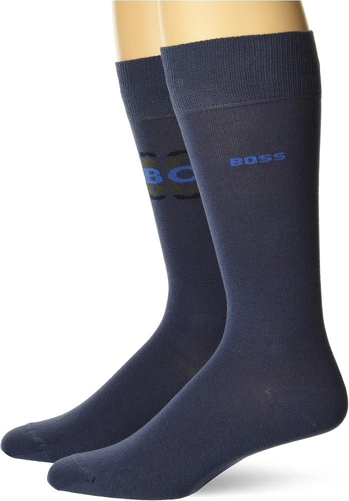 BOSS Men's Solid Color and Repeat Logo 2 Pack Socks