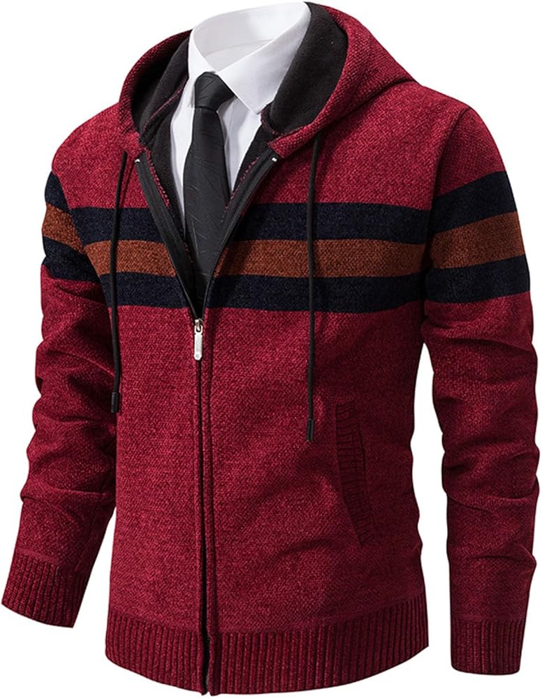 Men's Full Zip Cardigan Sweater Slim Fit Cable Knitted Sweater Coats 2024 Winter Warm Thicken Sweater Cardigans with Pockets