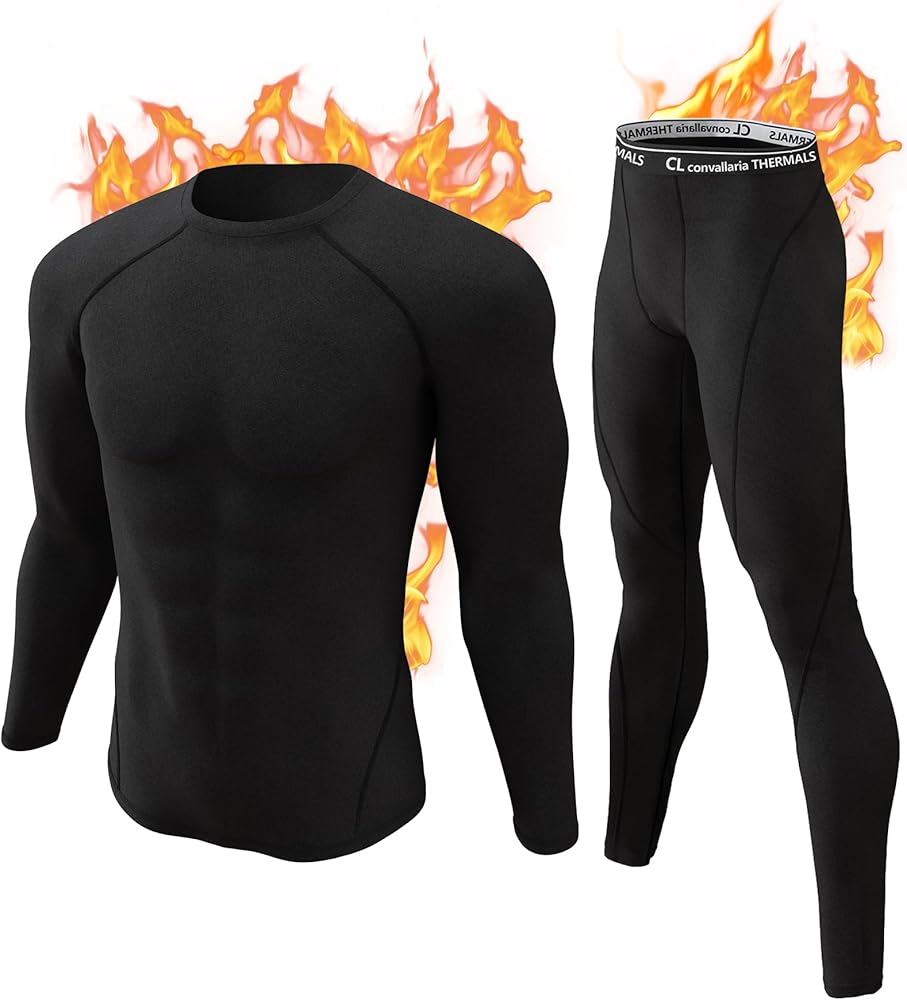 CL convallaria Thermal Underwear for Men Long Johns Fleece Lined Hunting Gear Set Base Layer for Cold Weather XS-4XL