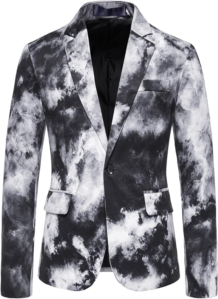Men's Splash Ink Print Suit Jacket Slim Fit One Button Blazer Bussiness Casual Wedding Party Sport Coats 2022