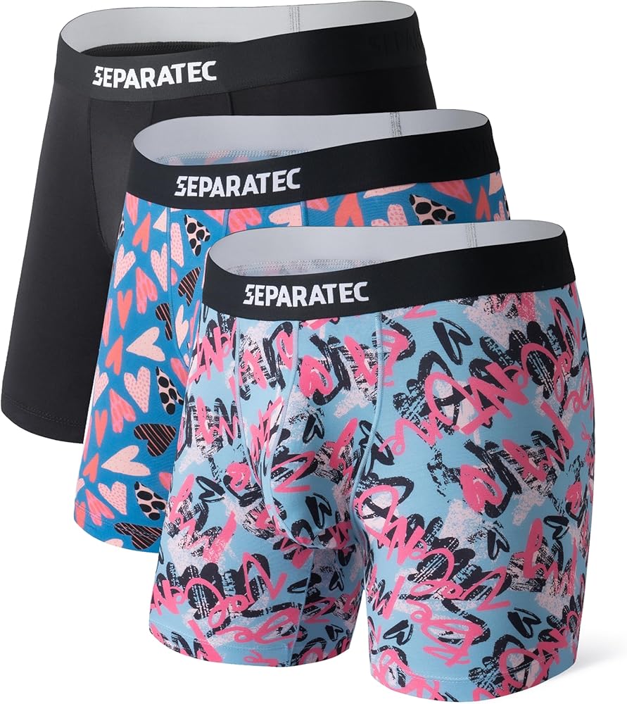 Separatec Men’s Underwear Boxer Briefs with Support Dual Pouch Moisture Wicking Cooling Bamboo Rayon Underwear for Men 3 Pack