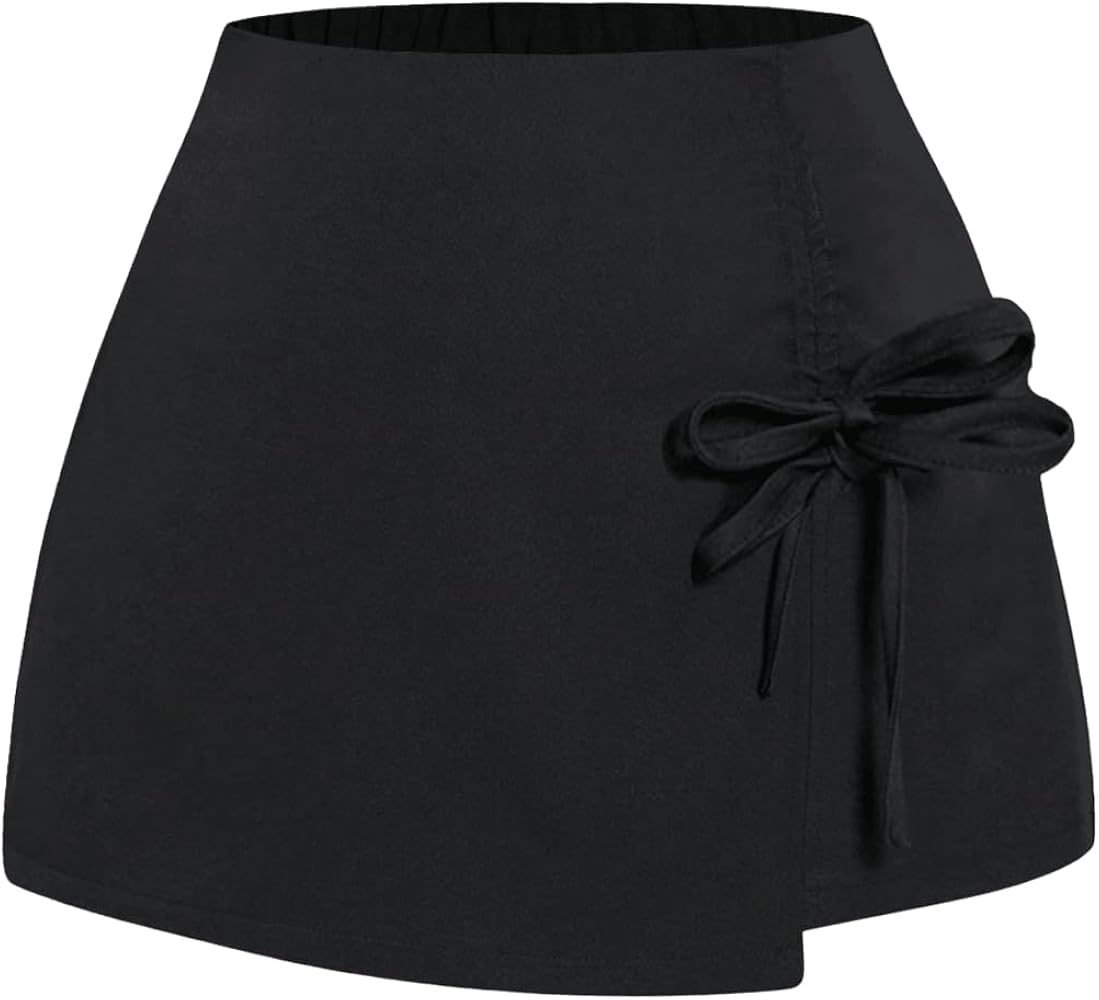 Floerns Women's Plus Size Solid Elastic Waist Wrap Drawstring Front Short Skirts