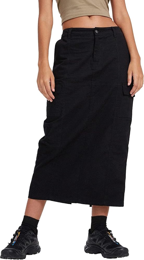 Springrain Womens Midi Long Denim Skirt Stretchy Y2K Skirts with Pockets Bodycon Skirt