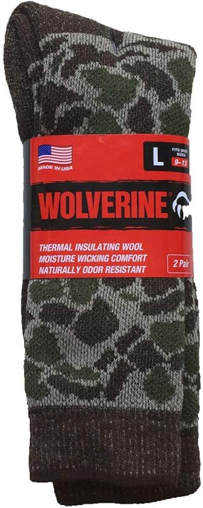 Wolverine MADE IN USA Men's Thermal Insulating Wool Crew Socks, Pack of 2 - Shoe size 9-13