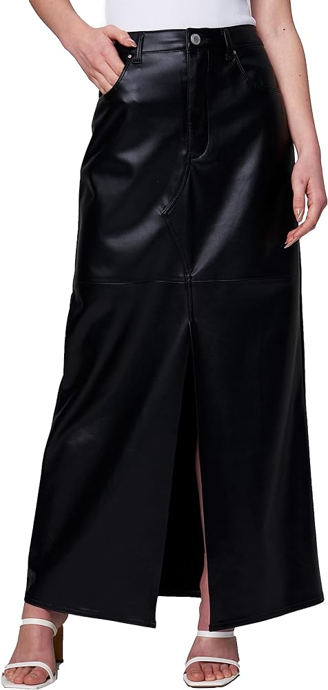 [BLANKNYC] Womens Luxury Clothing Vegan Leather Maxi Skirt with Front Slit Detail, Comfortable & Stylish