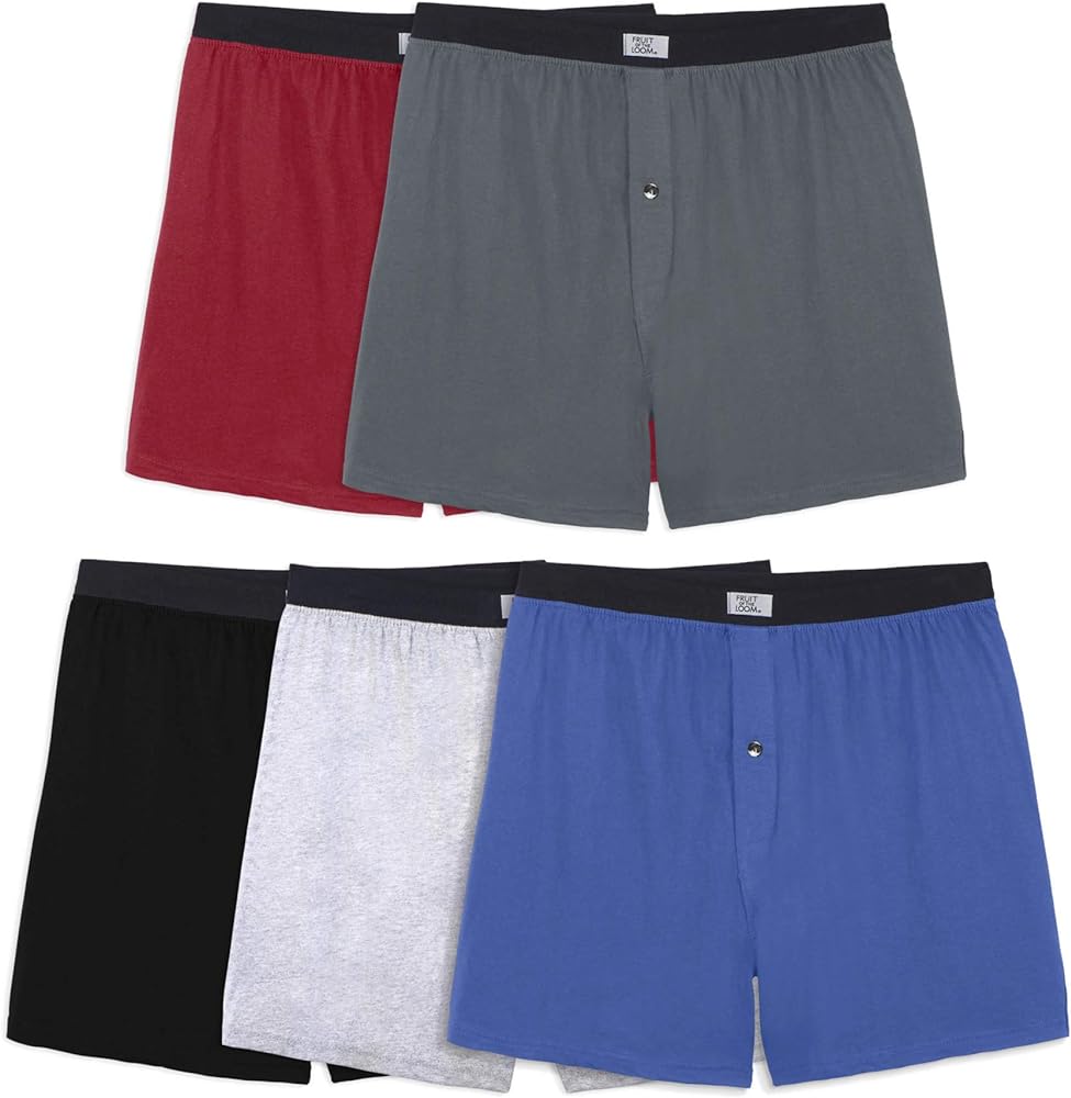 Fruit of the Loom Mens Knit Boxers 5 Pack, M, Assorted