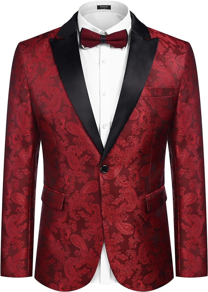 COOFANDY Men's Floral Paisley Formal Tuxedo Suit Jacket Dress Dinner Party Prom Weeding Blazer