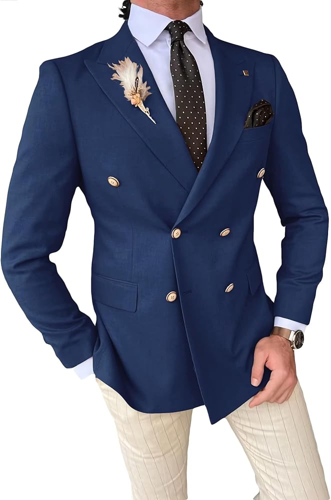 Men's Casual Blazer Suit Jacket, Mens 2 Button Lightweight Dark Blue Sport Coats Size54,7XL