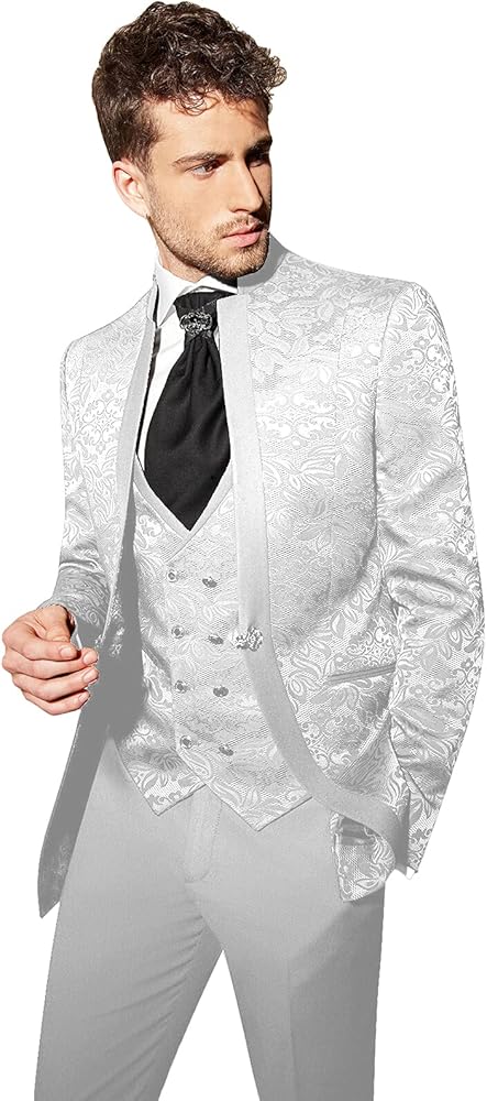 Mens Suits Jacquard Blazer Set 3 Piece Slim Fit Suit Tuxedo Daily Business Blazer Groomsman Jacket for Wedding