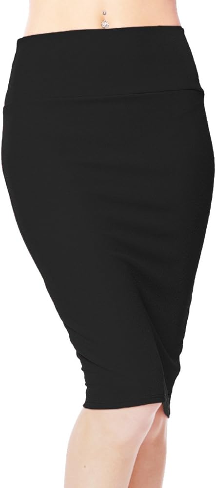 Women's High Waist Stretch Bodycon Pencil Skirt Knee Length Midi Straight Skirt