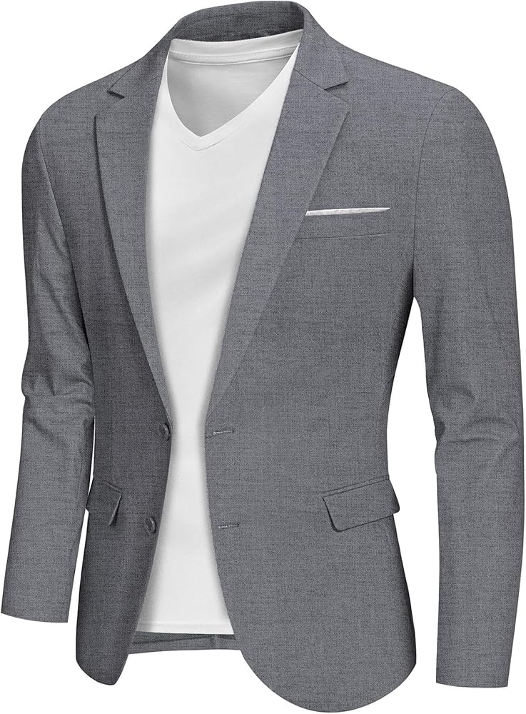 MY'S Men's Casual Two Button Linen Suit Jacket, Slim Fit Business Daily Sport Coat Lightweight Blazer