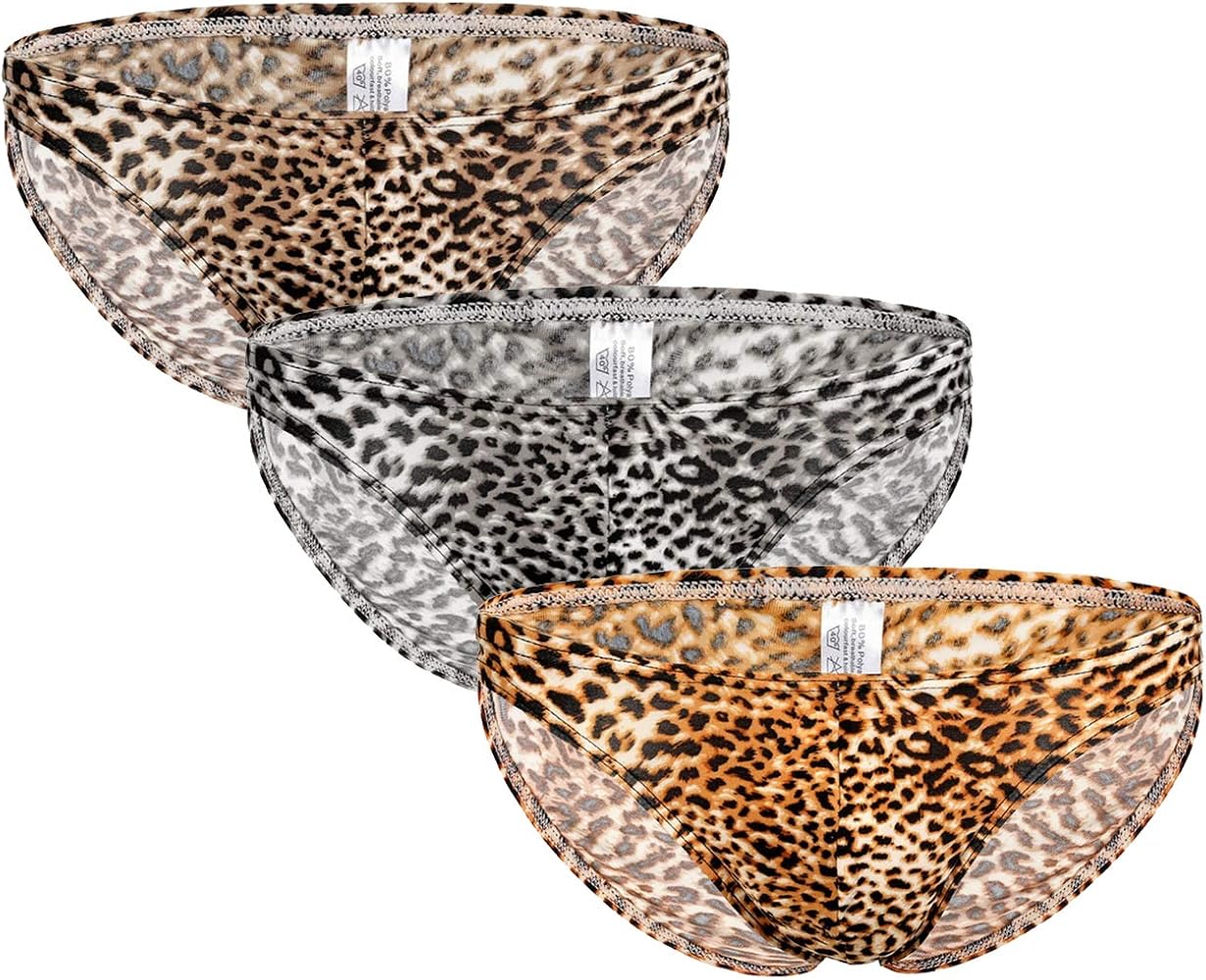 Men's Leopard Print Bikini Briefs Underwear Bulge Pouch Underpants