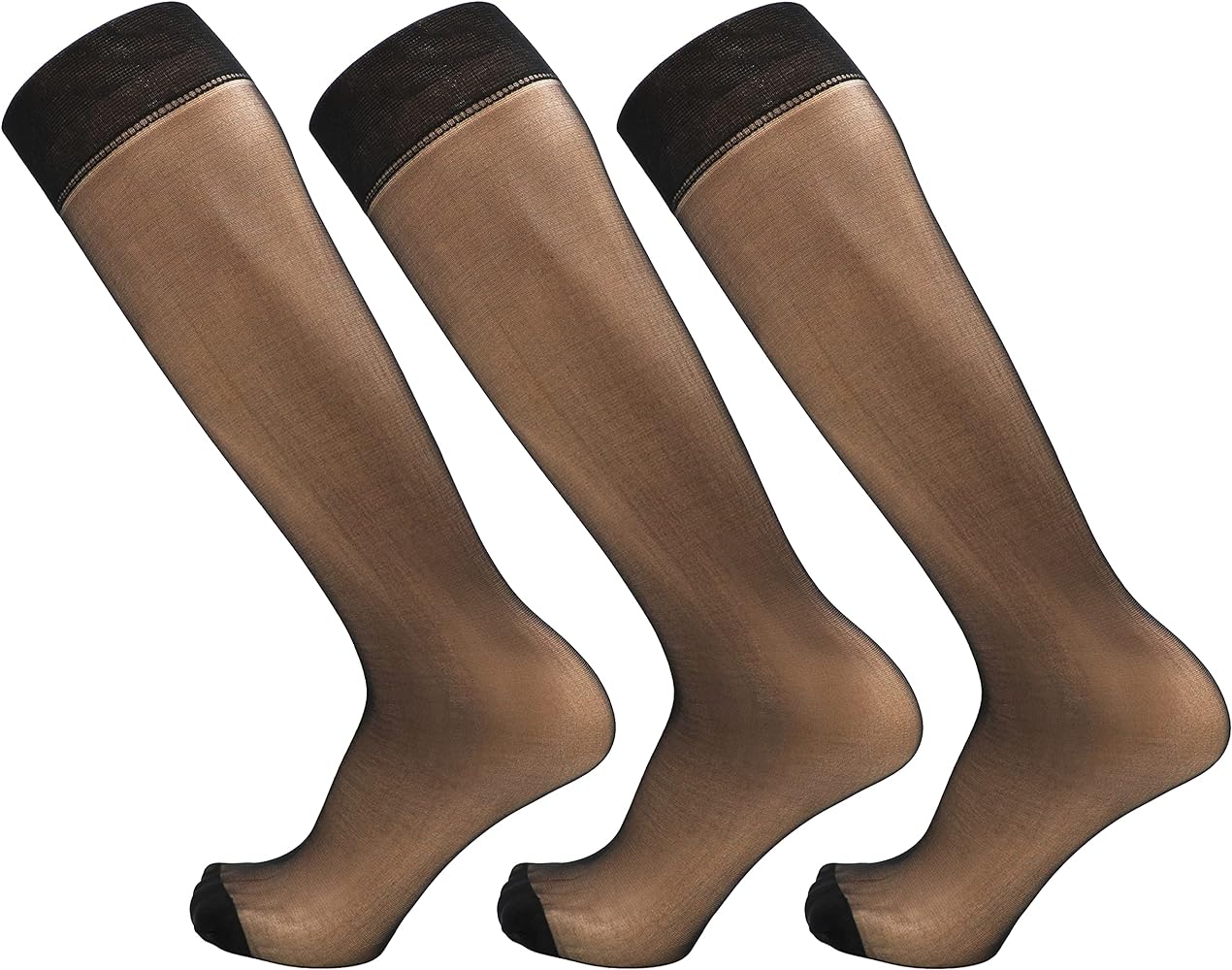 3-Pack Mens Over the Calf Sheer Nylon Spandex Dress Socks (Blue & Blue Toe)