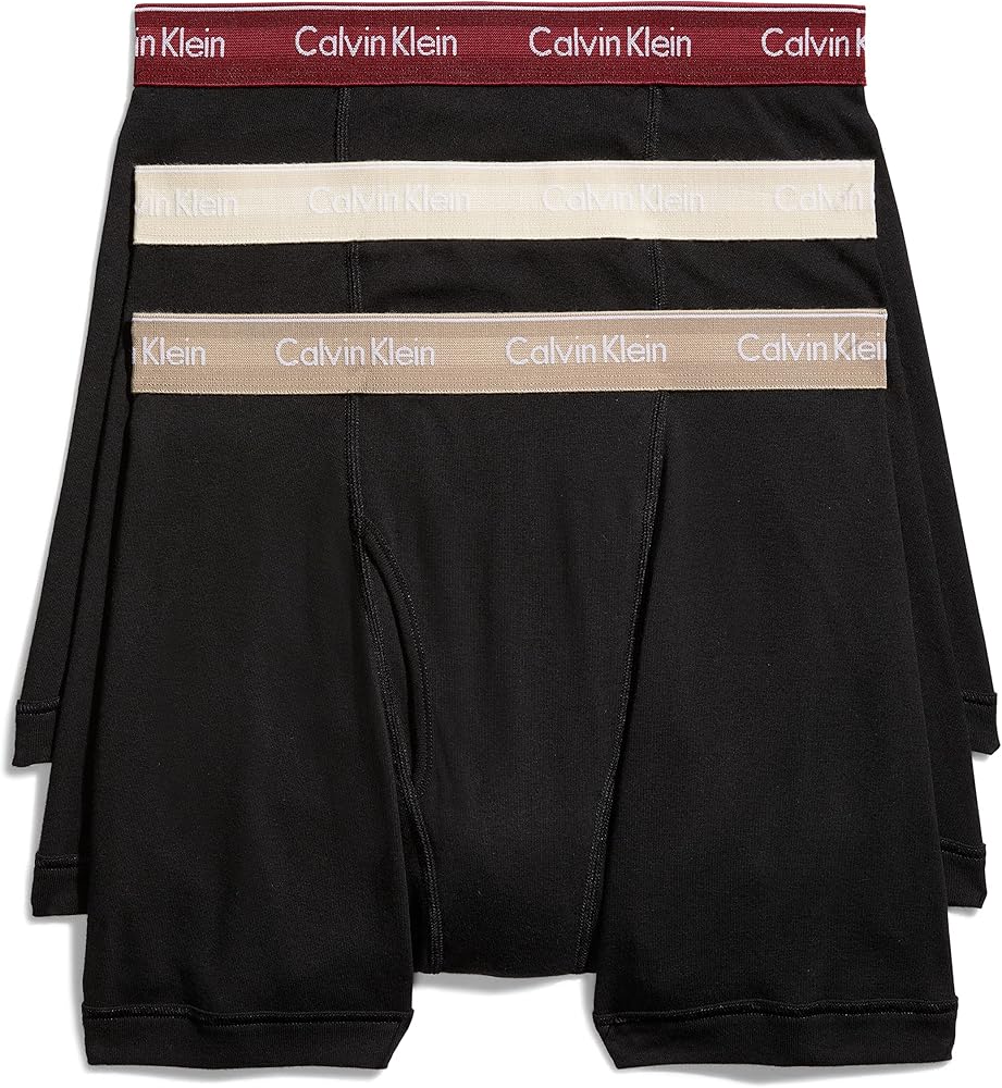Calvin Klein Men's Underwear Cotton Classics 3-Pack Boxer Brief, Black Bodies W/TUFFET, RED Carpet, Tapioca WBS, Large