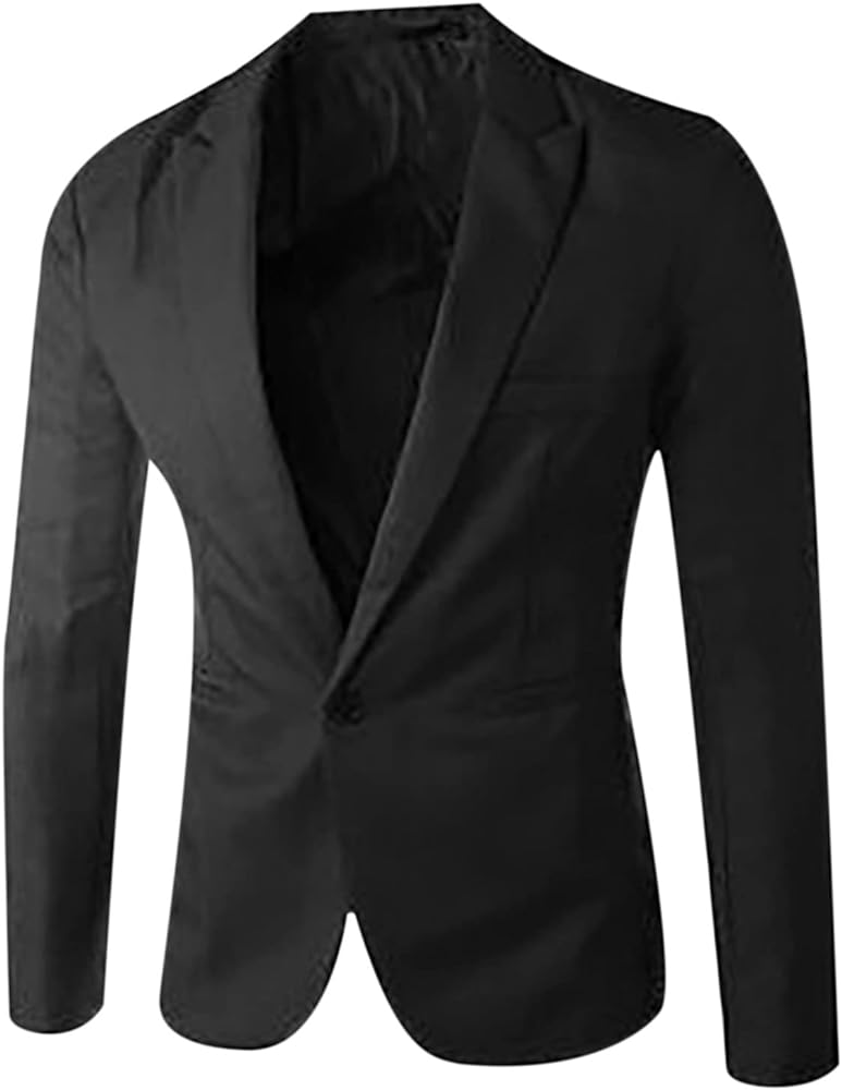 Mens Sport Coat Casual Notched Lapel Solid Blazer for Work Office One Button Casual Daily Business Suit Jacket