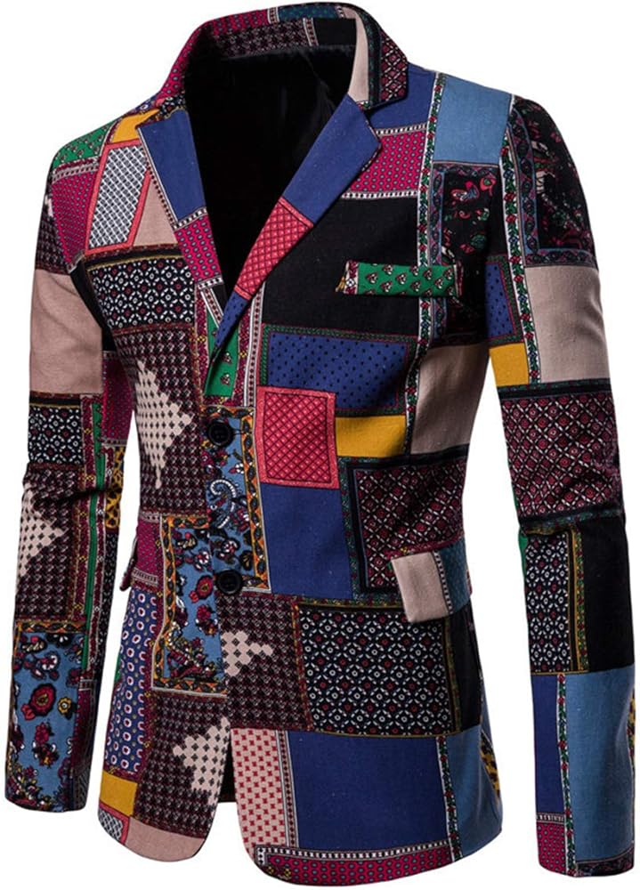 Cloudstyle Mens Suit Jacket Floral Printed Two Button Casual Blazer Sports Coat