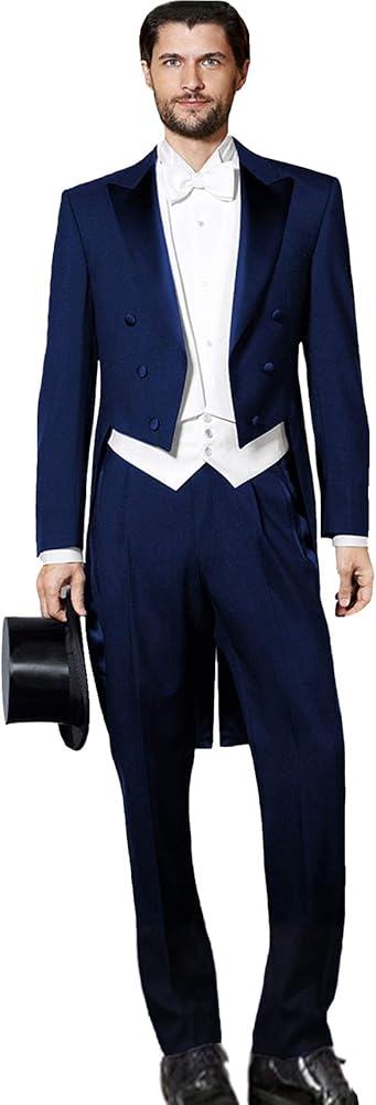 Mens Long Tailcoat Blazer Suits Set 3 Piece Slim Fit Jacket Long Tail Tuxedos Groomsman Suit for Wedding Party