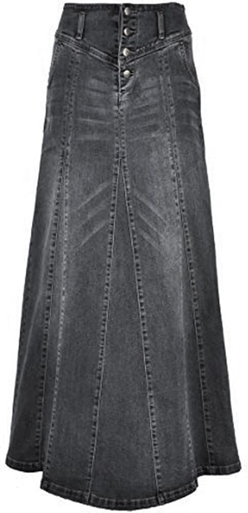 CHARTOU Women's Retro Exposure Button-Fly Packaged Hip A-Line Maxi Long Denim Skirt