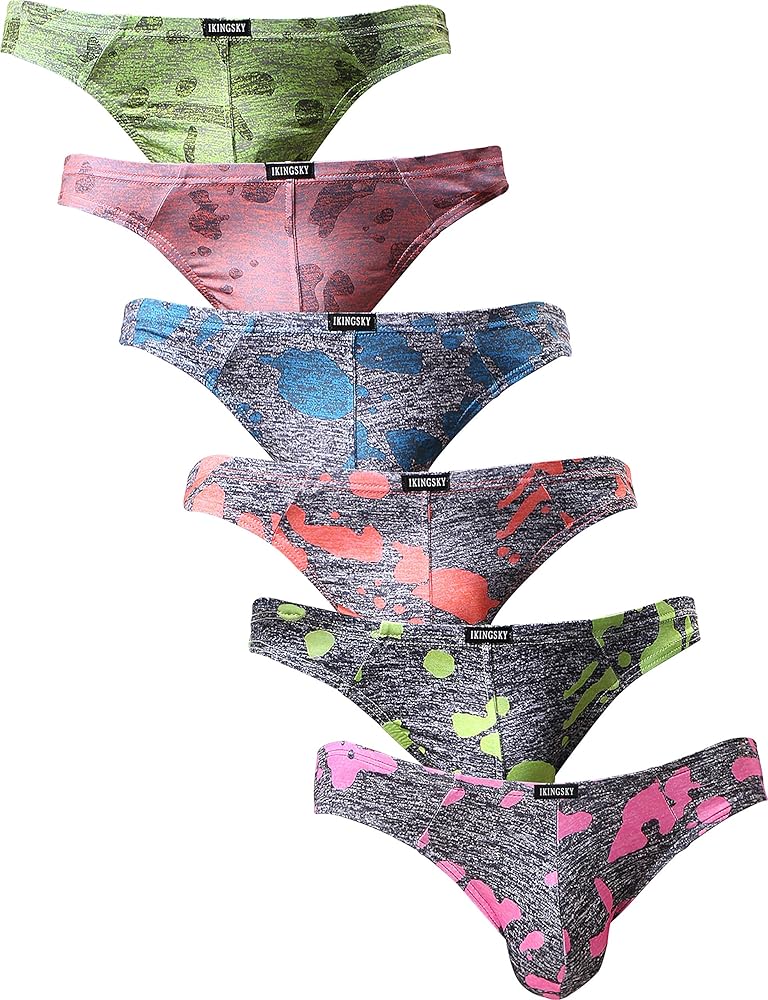 IKINGSKY Men's Camouflage Thong Underwear Sexy Low Rise T-back Underwear Pack of 6
