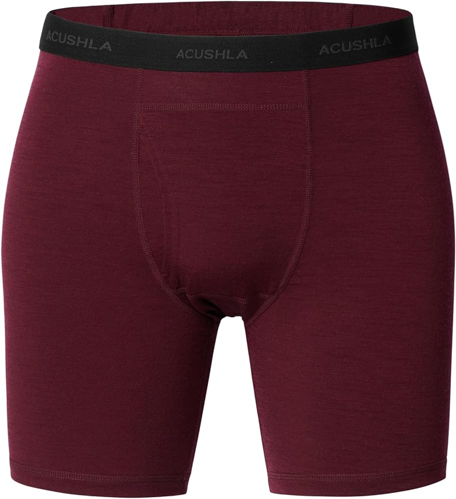 ACUSHLA Merino Wool Boxer Briefs for Men - Breathable Soft Odor Control Base Layer Underwear Long-leg and Trunk Underpants