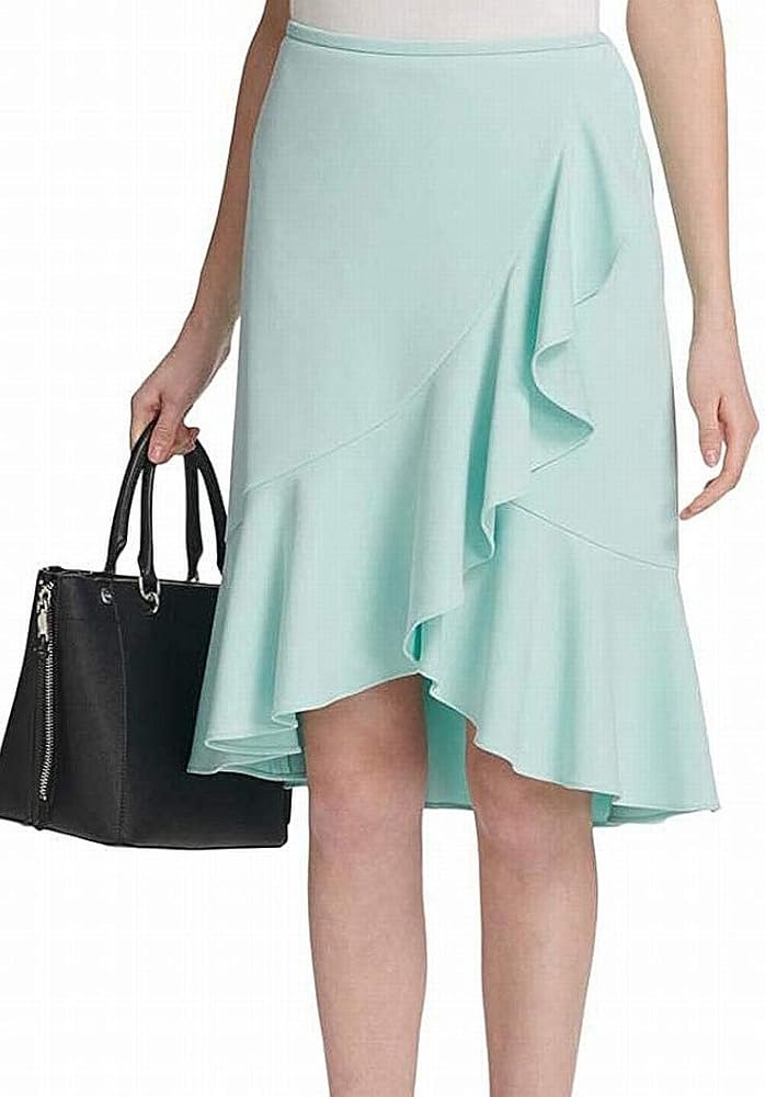 Calvin Klein Womens Petites Ruffled Dressy Midi Skirt Blue 14P