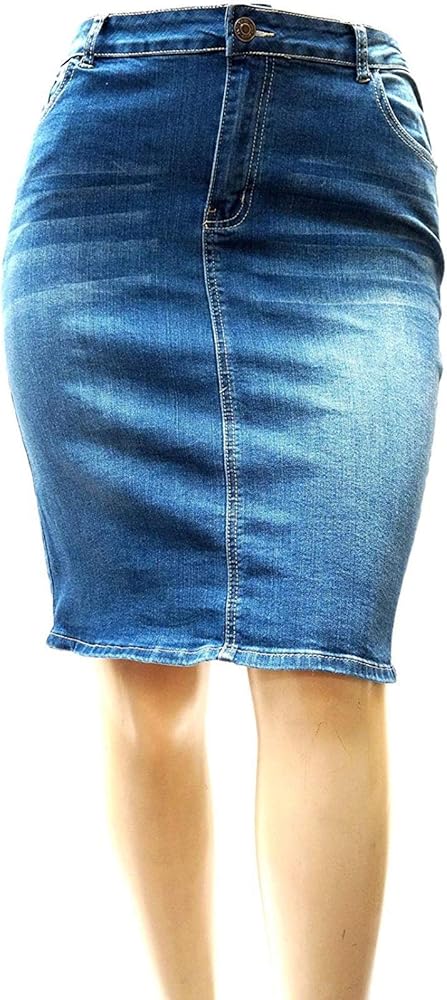 Jack David Women's Plus Size Blue/Black Soft Curvy Stretch Denim Jeans Skirt 1X 3X Wash N2610
