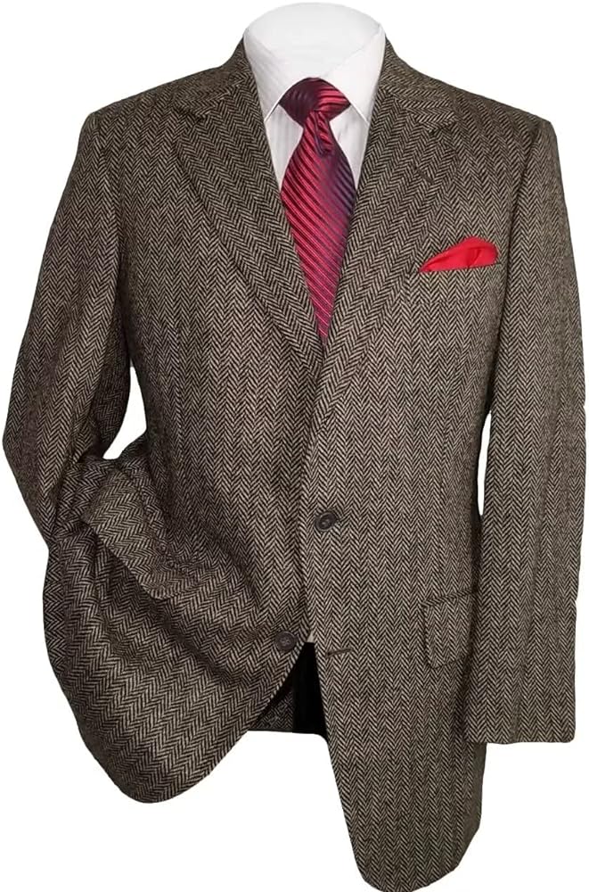 Mens Herringbone Tweed Blazer Men Vintage Suit Jacket Lightweight 2 Button Business Sport Coat Jackets