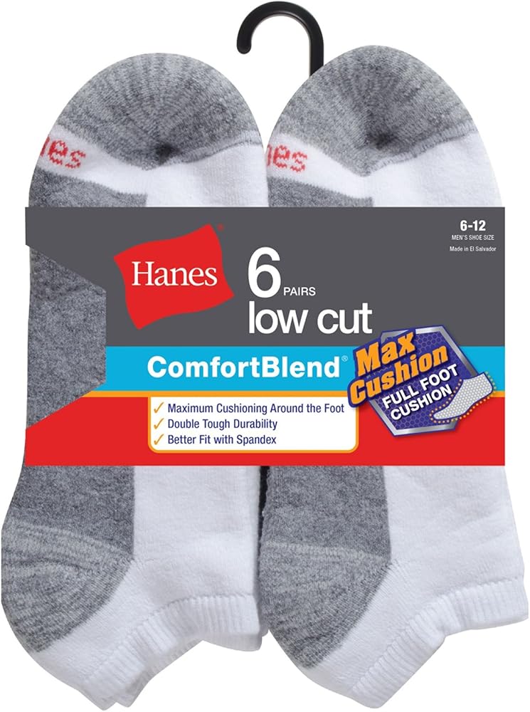 Hanes mens Comfortblend 6-Pack Max Cushion Low Cut Sock