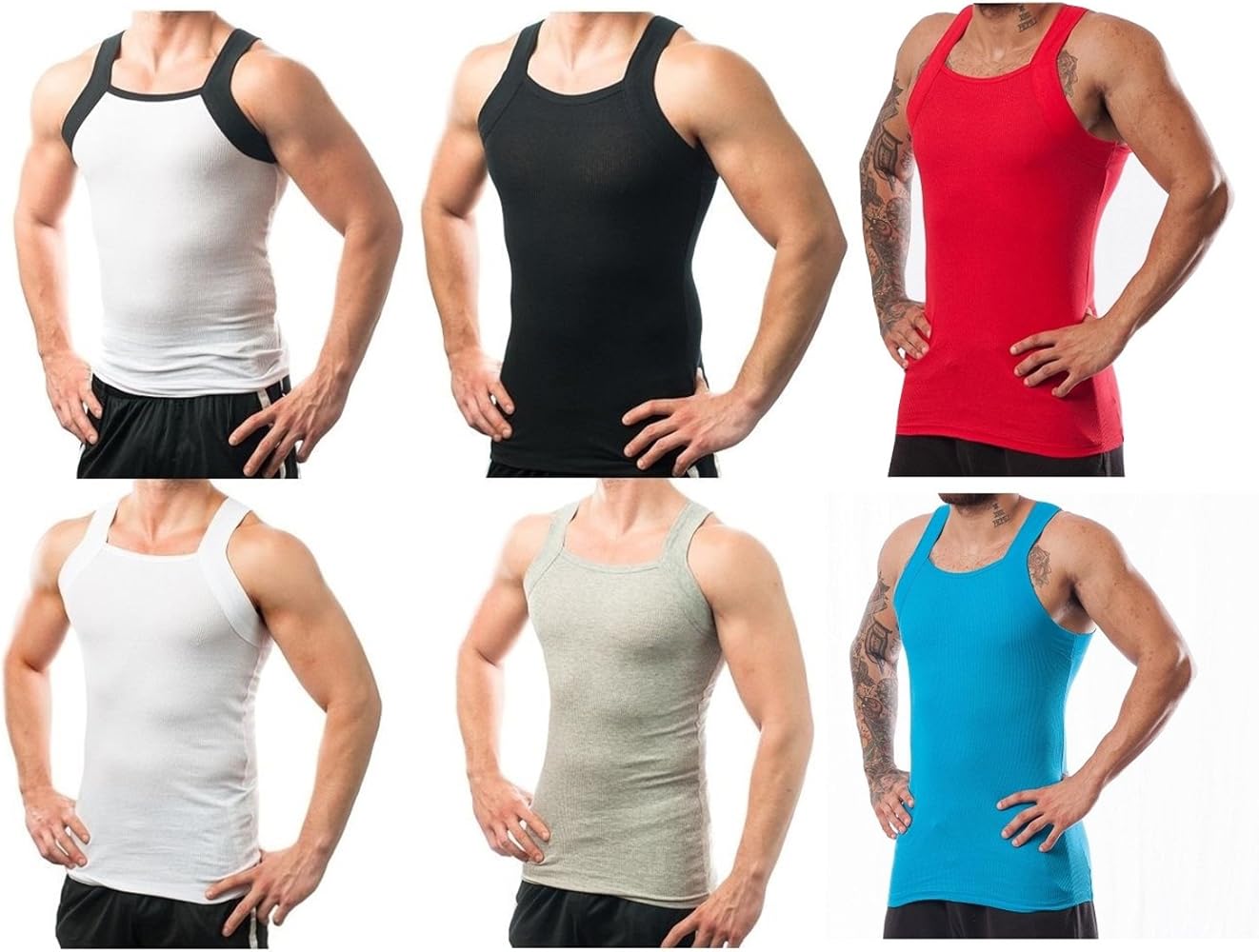 Different Touch Men's Ribbed Tank Tops Square Cut Muscle Ribbed Underwear Shirts
