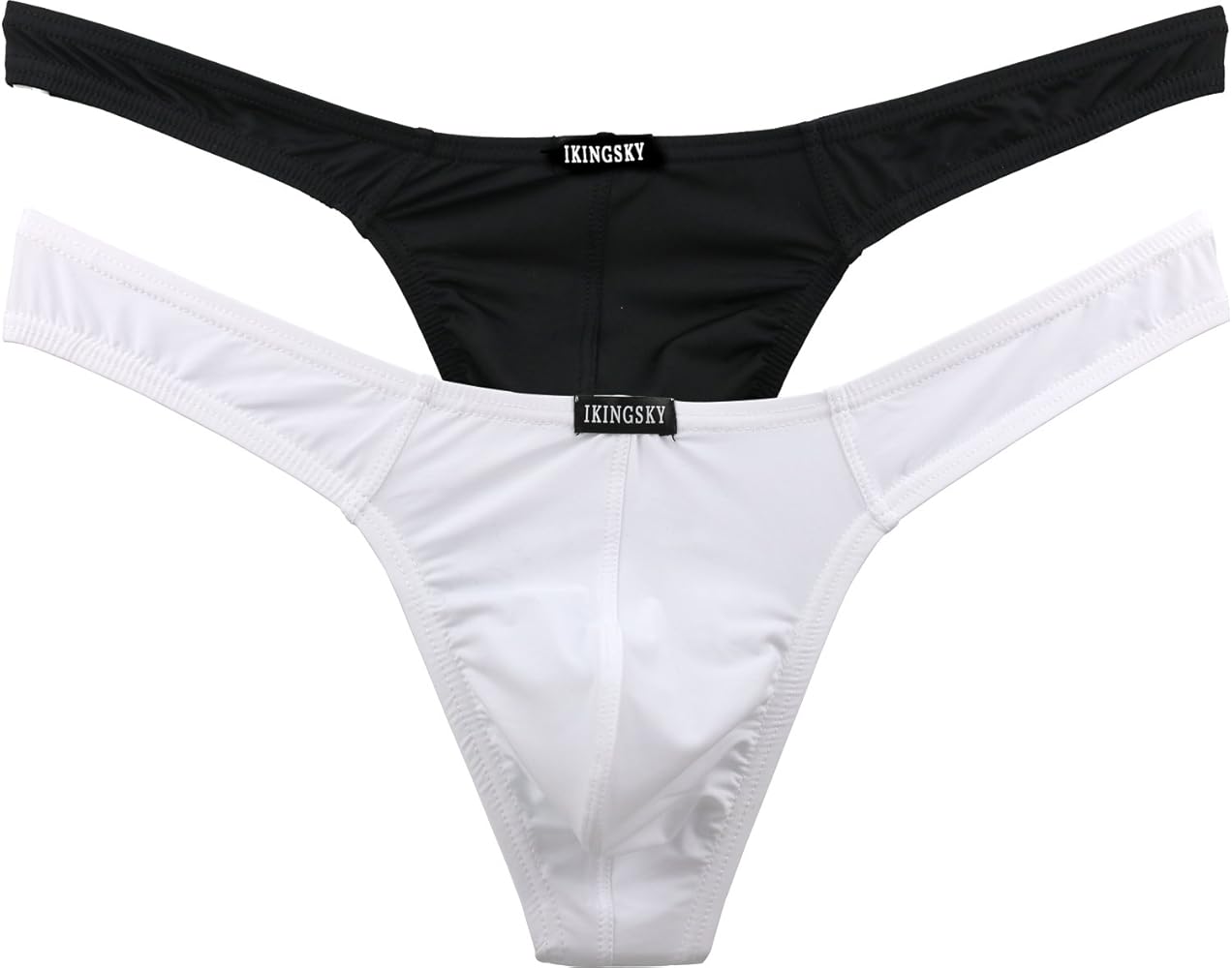 IKINGSKY Men's Silky Thong Sexy T-Back Mens Underwear Low Rise Stretch Underpanties