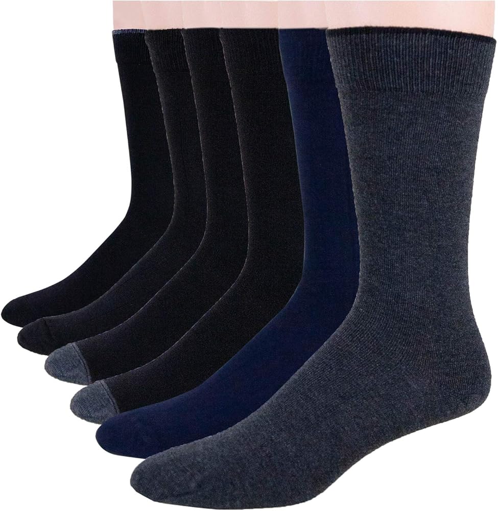 No Nonsense mens Cotton Crew - 6 Pair Pack Dress Socks, Black/Black/Black/Black/Navy/Grey, 6-12 US