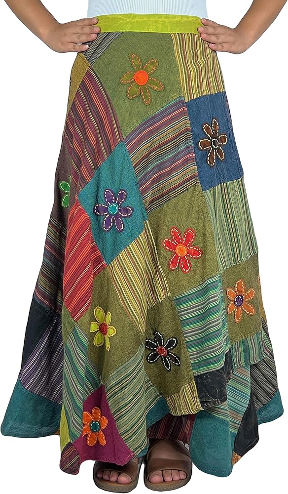 Agan Traders Women’s 2024 Boho Maxi Skirt for Summer Patched Tie Up High Waisted Long Skirt Bohemian Wrap Cover Up
