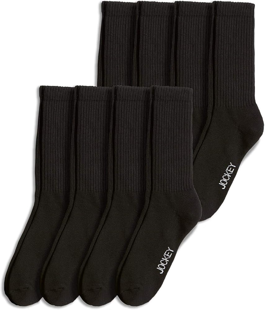 Jockey Men's Socks Essentials Crew Socks - 8 Pack, Black, 12-15