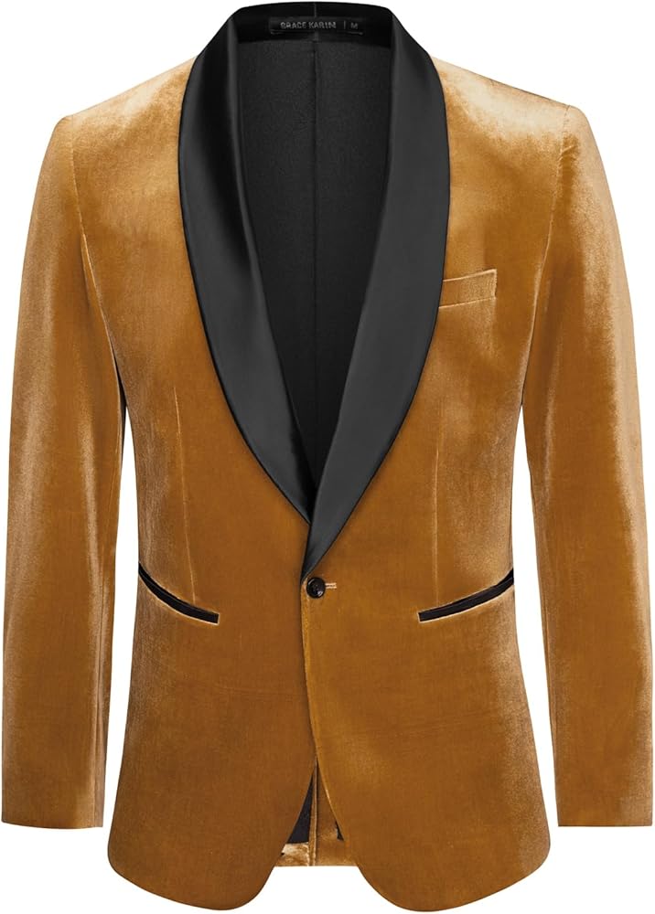 GRACE KARIN Mens Velvet Blazer One Button Shawl Lapel Slim Fit Suit Jacket Sport Coat Dinner Party Prom Wedding Tuxedo