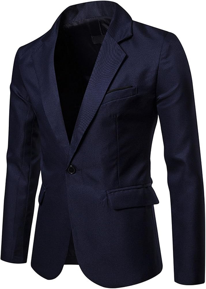 Men's Solid Color Slim Business Jacket One Button Notch Lapel Sport Coat Formal Wedding Blazer Suit Jackets